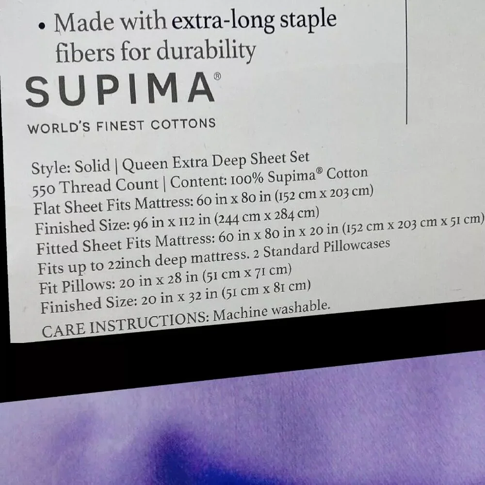 new AMETHYST Charter Club 550TC Cotton QUEEN EXTRA DEEP Sheet Set fits 22